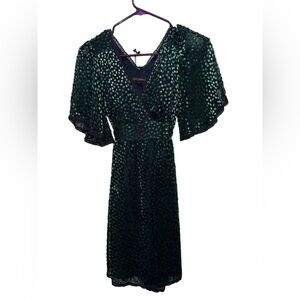 Betsey Johnson Dress Size 4 Womens Black Green Polka Dot Silk Blend USA Made